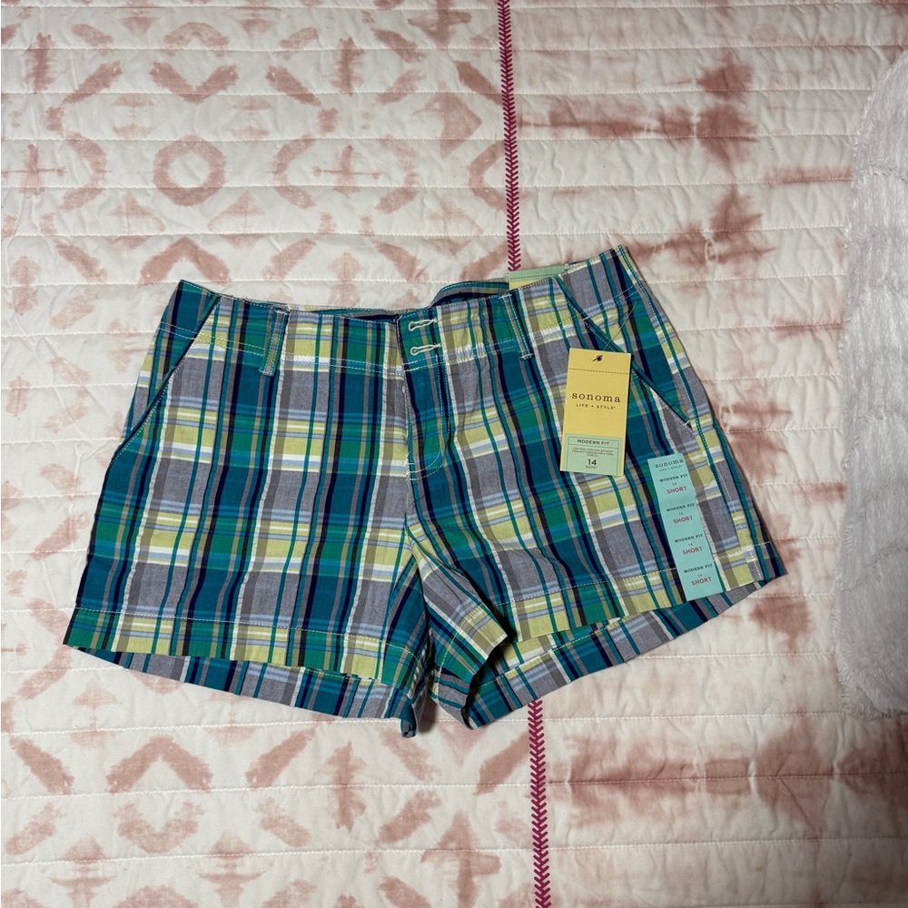 Sonoma Blue and Green Bermuda Shorts Relaxed Fit